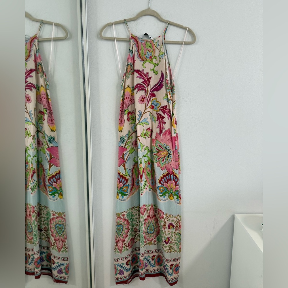 Zara Floral Dress with Pink and Green Patterns